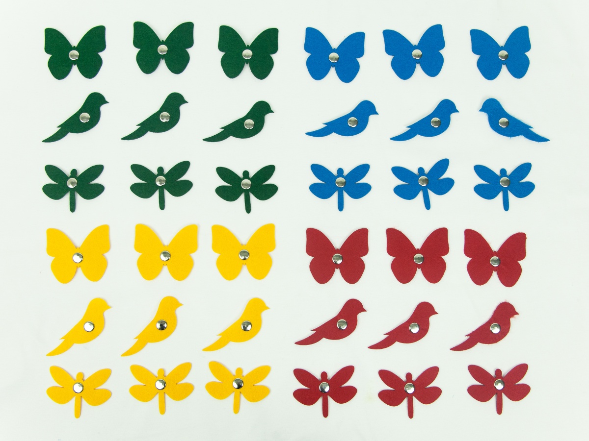 Аксессуары для жилета с 32 кнопками: бабочки, птички, стрекозы (36 фигур)