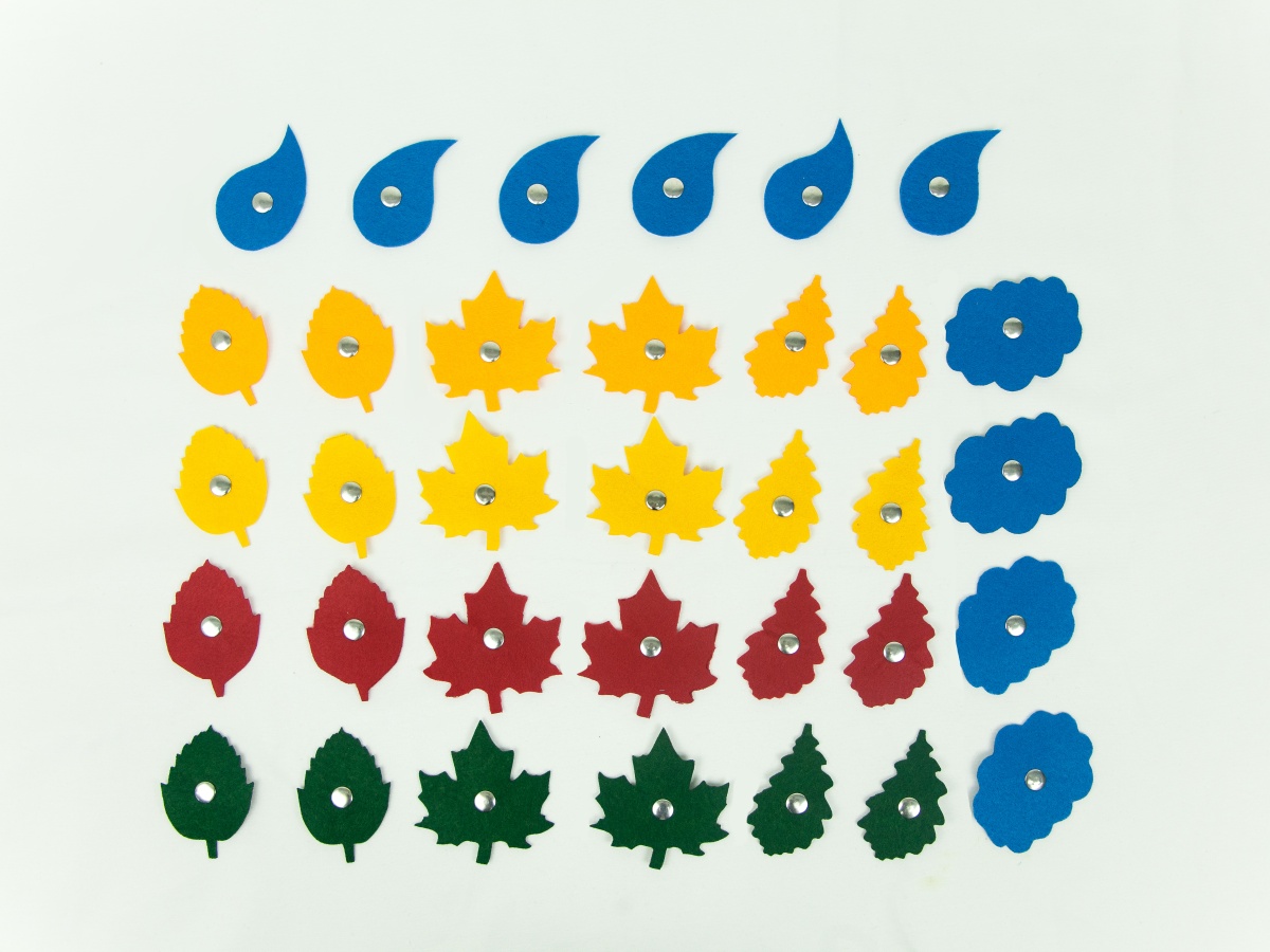 Аксессуары для жилета с 32 кнопками: листья, тучки и капельки (32 фигуры)