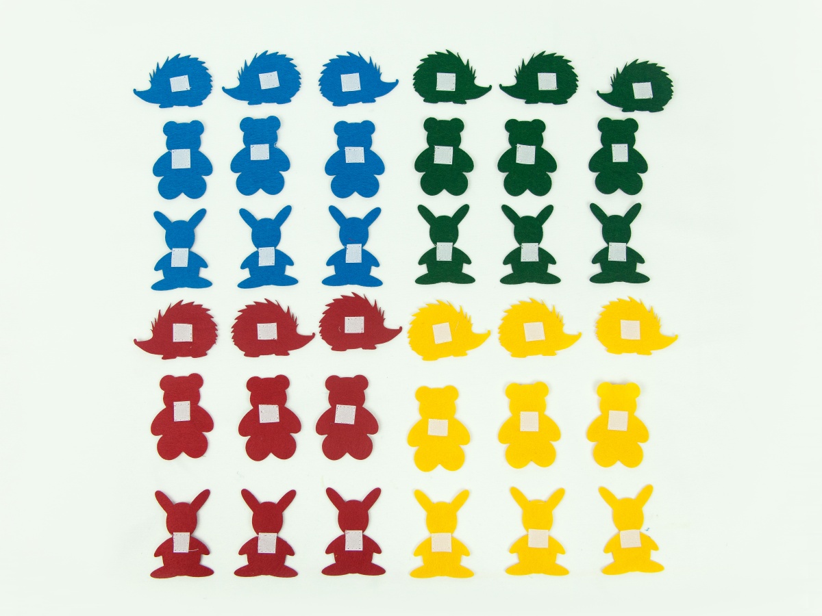 Аксессуары для жилета с 32 липучками: зайчики, мишки, ёжики (36 фигур)